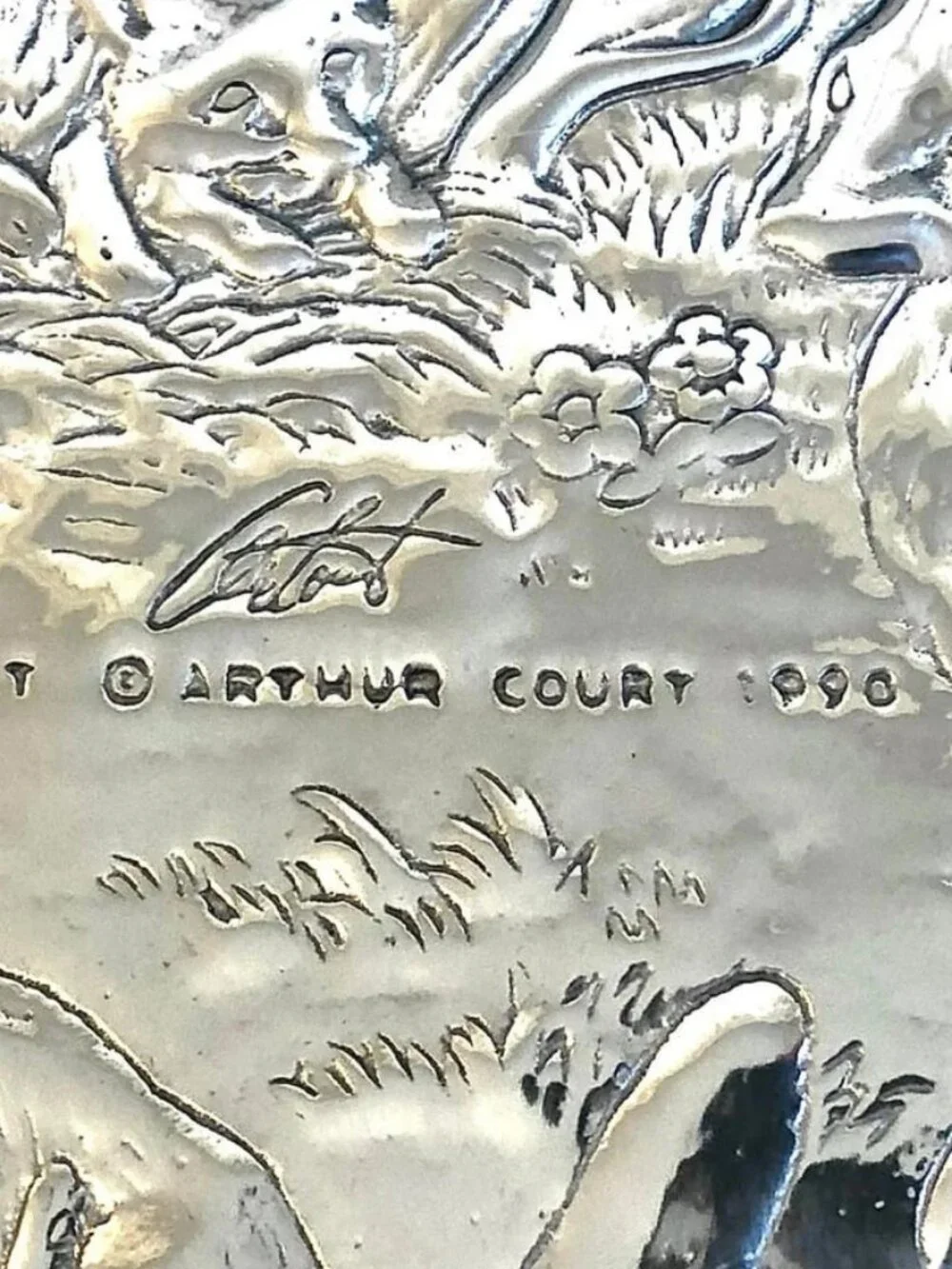 ARTHUR COURT Rare Signed LTD 1990 Oval Serving Tray Platter Grapes Foxes Pattern